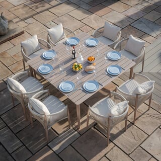 Maze Havana Rope Weave 8 Seat Square Dining Set - Natural Linen